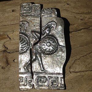 Spartan Mural Vintage Greek Warrior Brooch Shield Helmet Design Unique Split